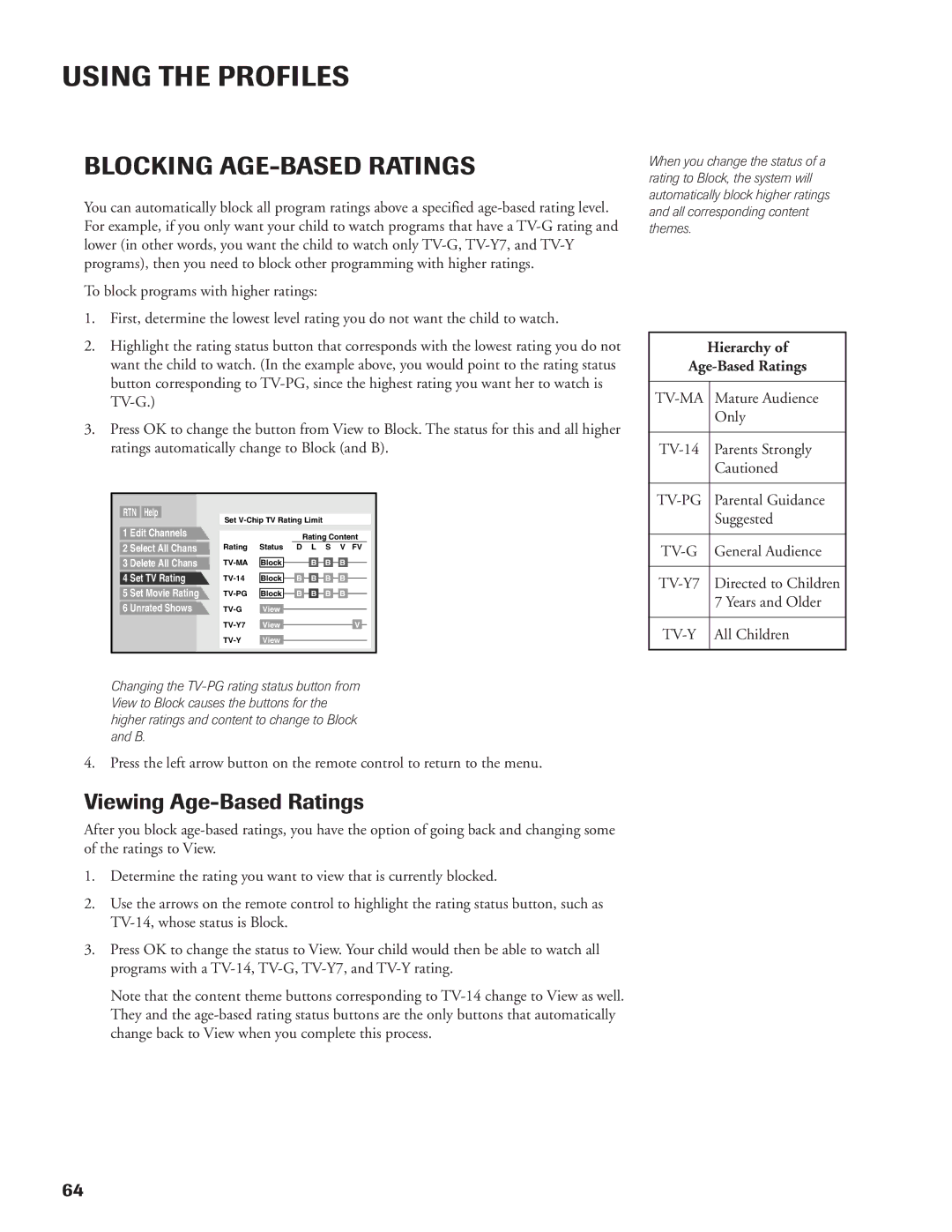 DirecTV DW65X91 owner manual Blocking AGE-BASED Ratings, Viewing Age-Based Ratings 