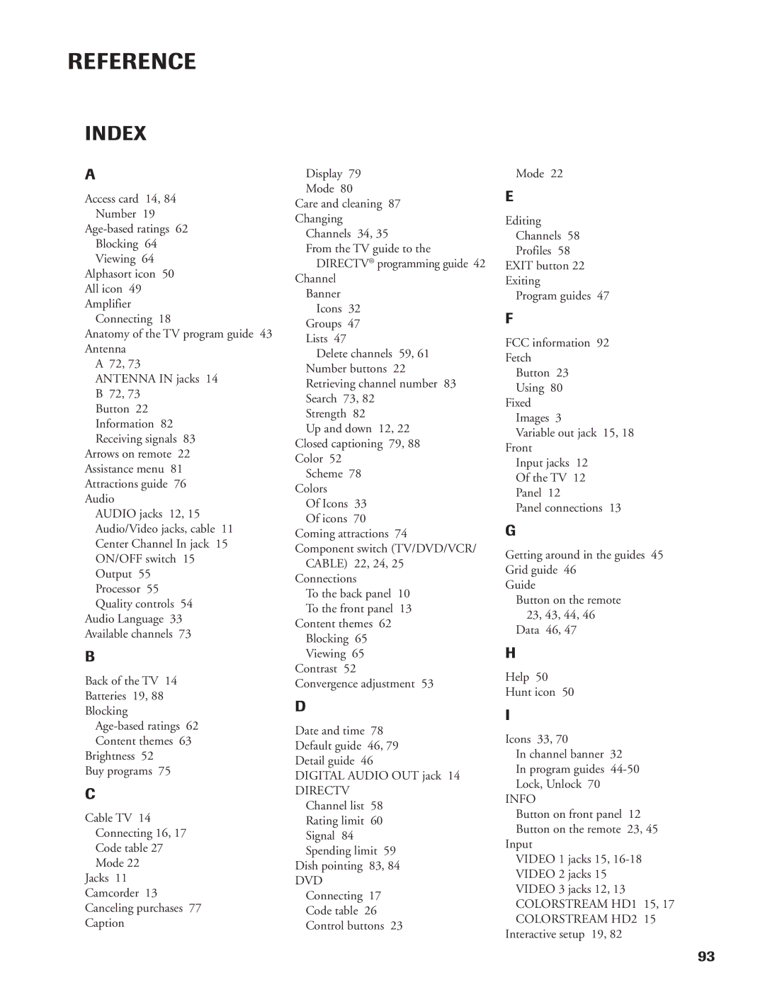 DirecTV DW65X91 owner manual Index, Dvd 