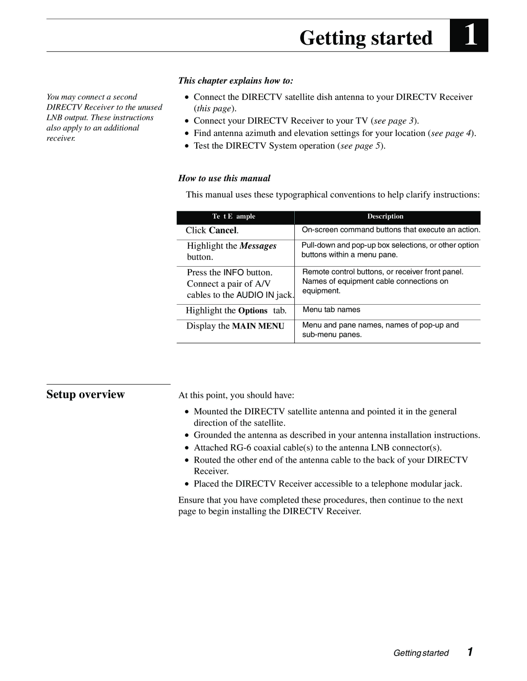 DirecTV GAEB0, GCEB0 manual Getting started, Setup overview 