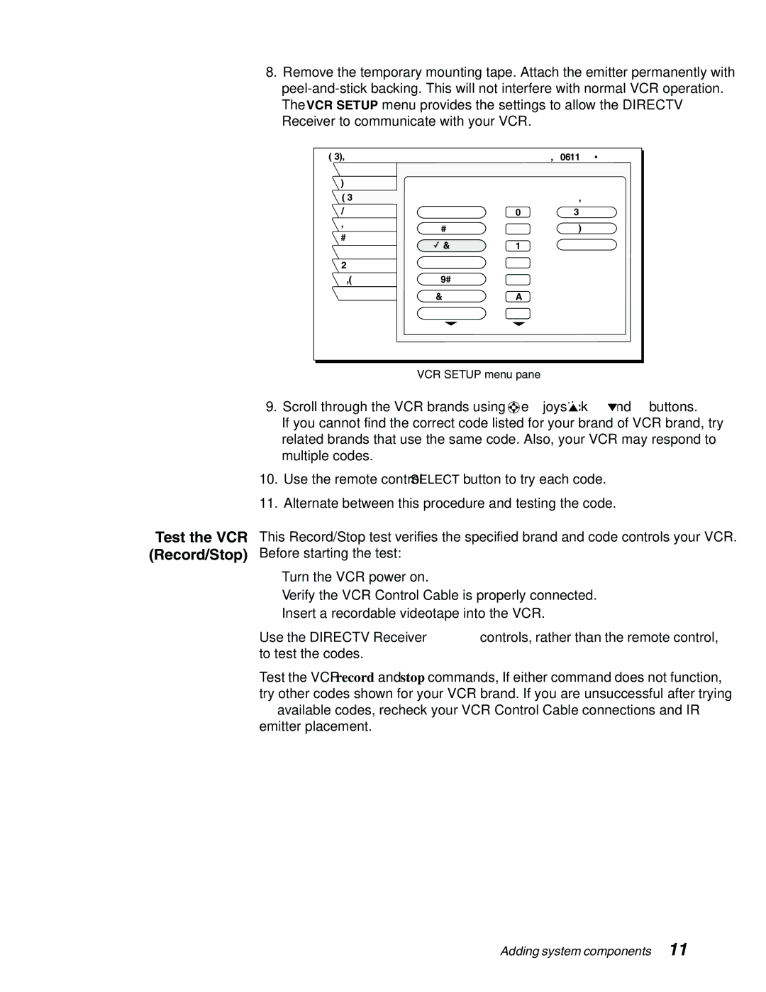 DirecTV GAEB0, GCEB0 manual Test the VCR Record/Stop 