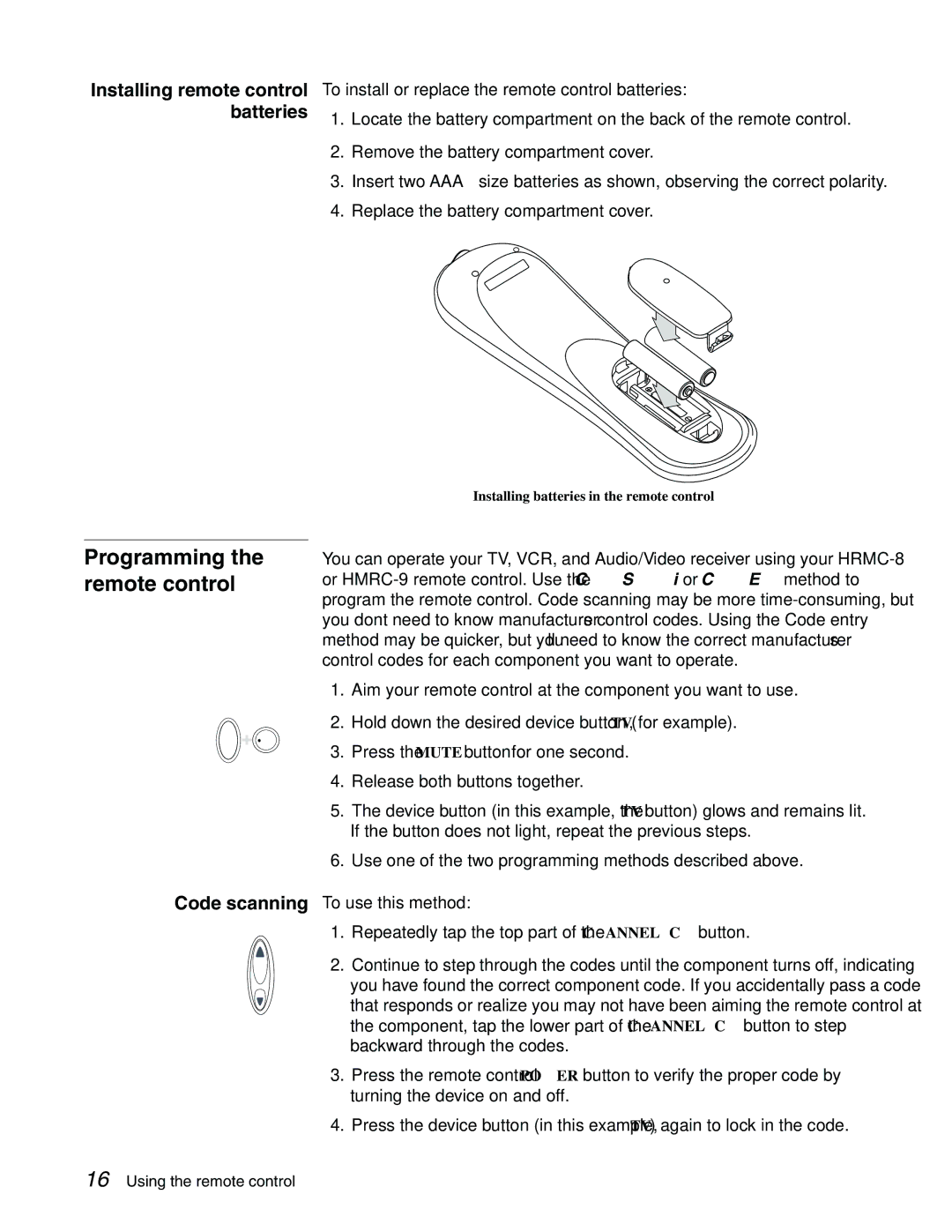 DirecTV GCEB0, GAEB0 manual Batteries, Code scanning 