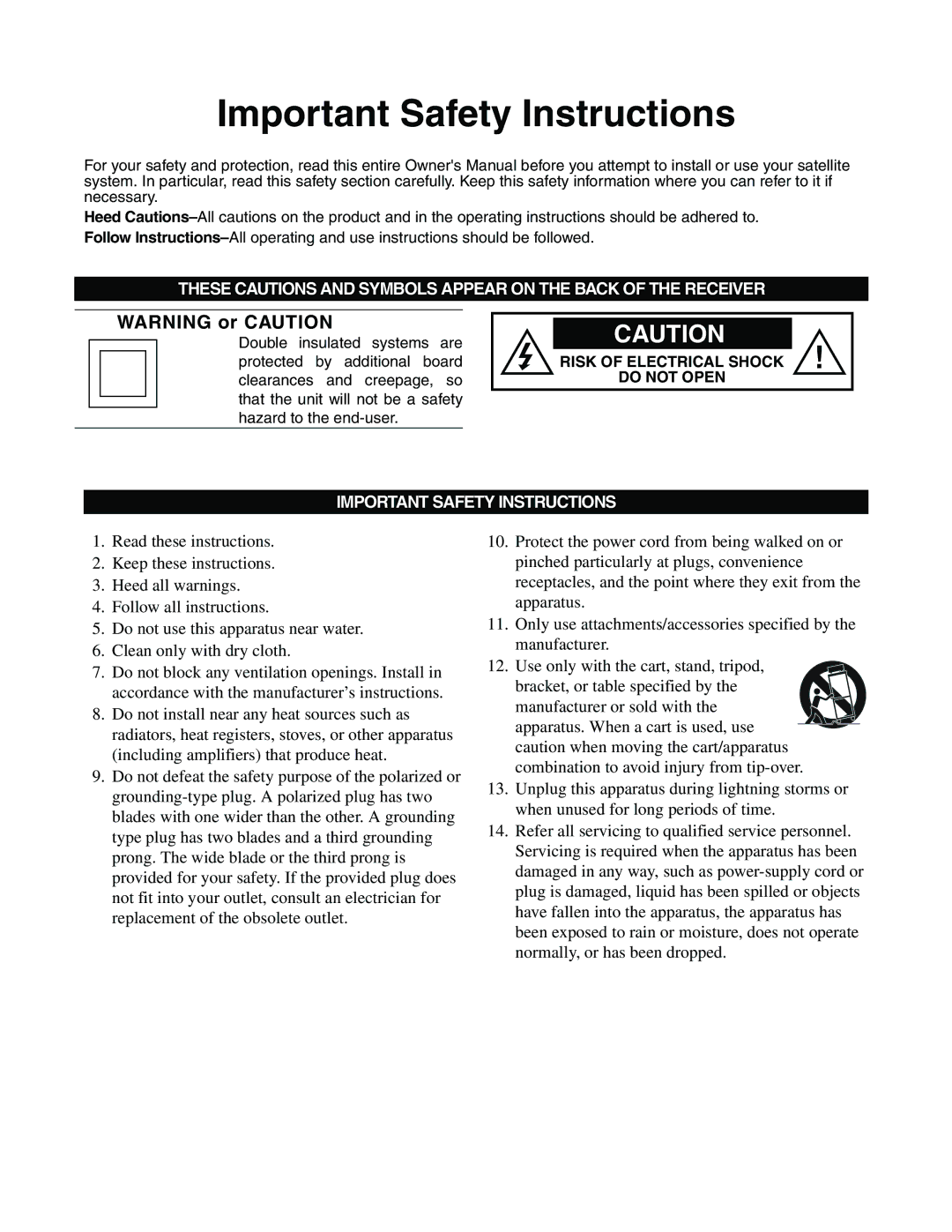 DirecTV GCEB0, GAEB0 manual Important Safety Instructions 