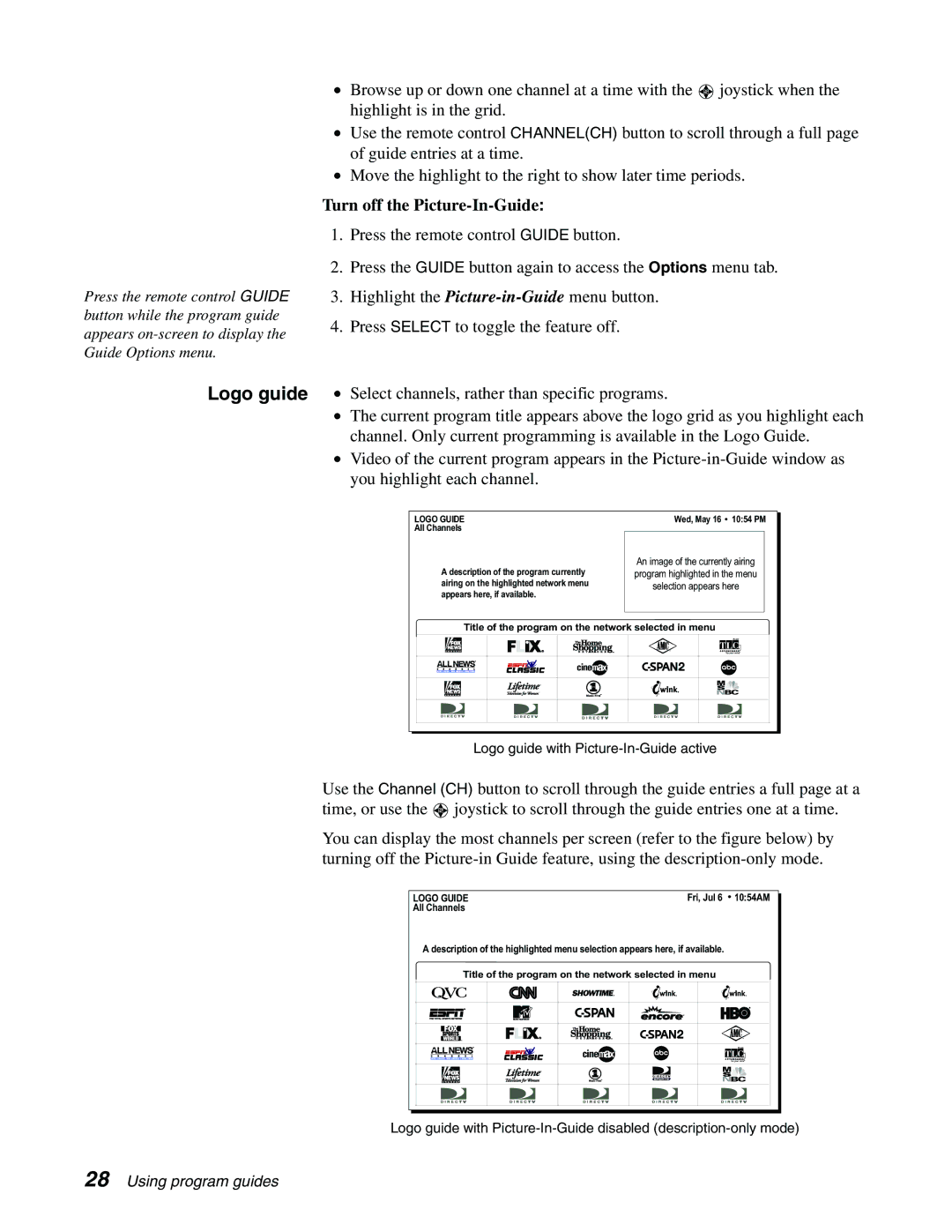 DirecTV GCEB0, GAEB0 manual Turn off the Picture-In-Guide, Logo Guide 