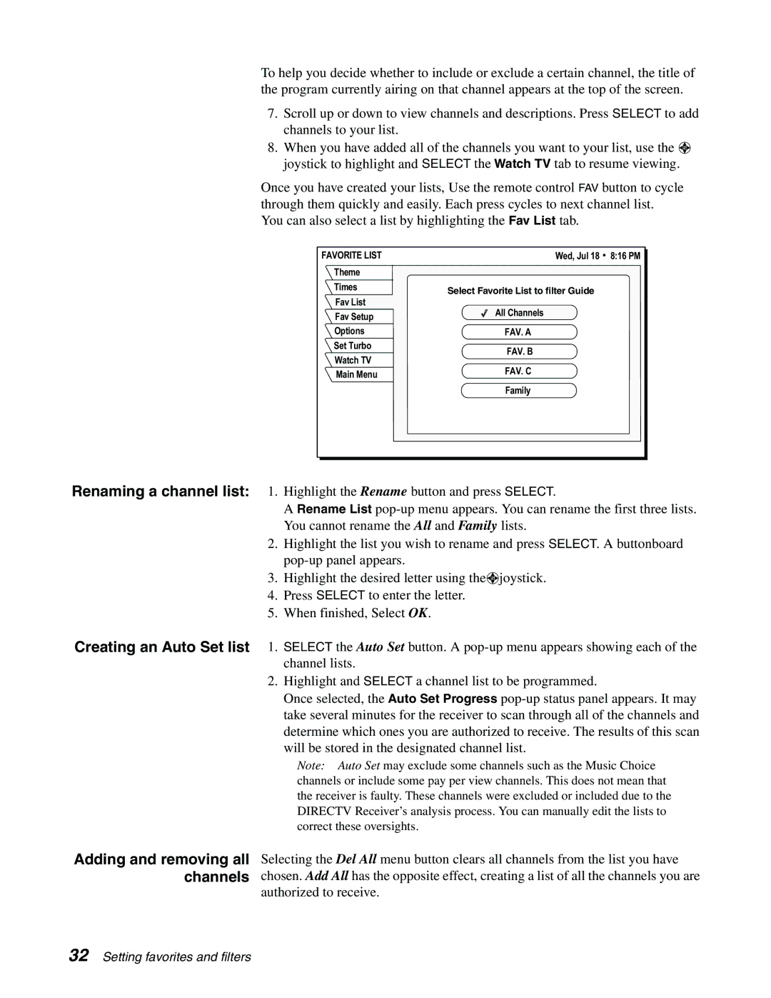 DirecTV GCEB0, GAEB0 manual Favorite List, FAV. a, Fav. C 