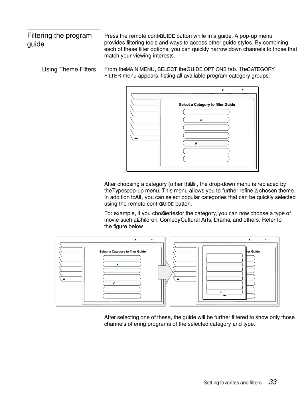 DirecTV GAEB0, GCEB0 manual Filtering the program guide, Category Filter 