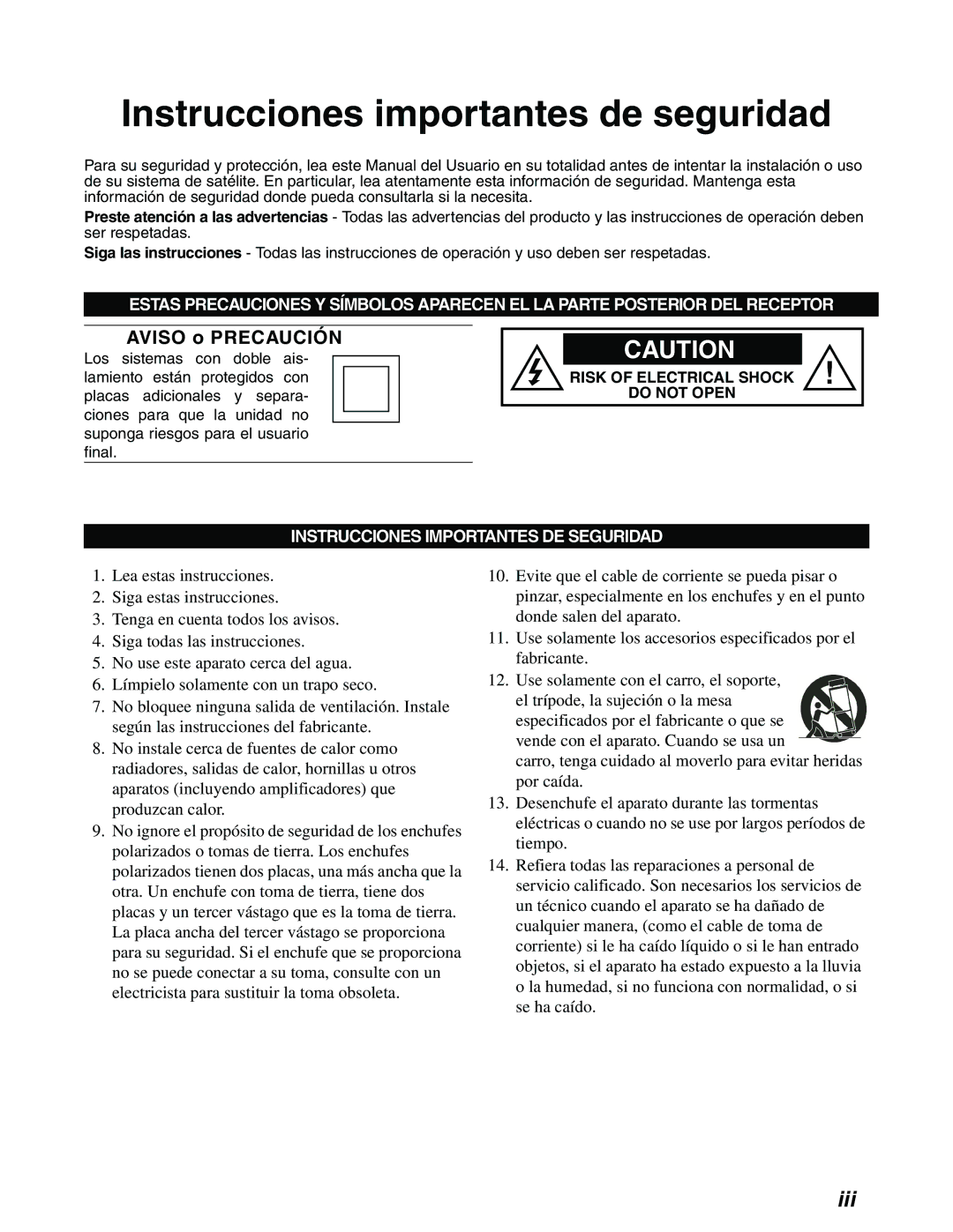 DirecTV GAEB0, GCEB0 manual Instrucciones importantes de seguridad, Aviso o Precaución 