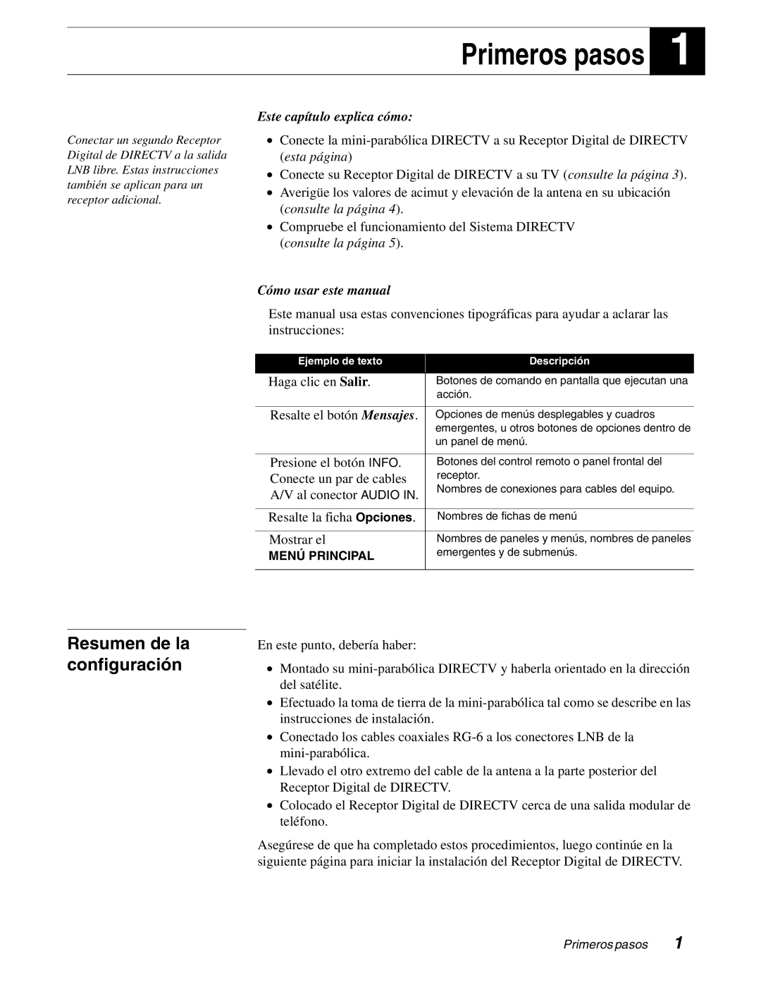 DirecTV GAEB0, GCEB0 manual Primeros pasos, Resumen de la configuración 