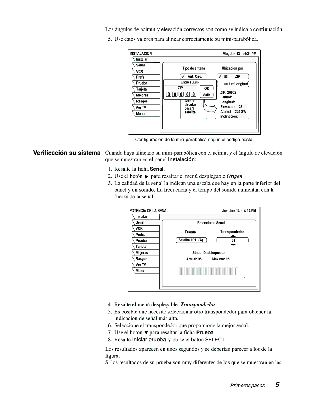 DirecTV GAEB0, GCEB0 manual Instalacion, Zip, Potencia DE LA Senal 