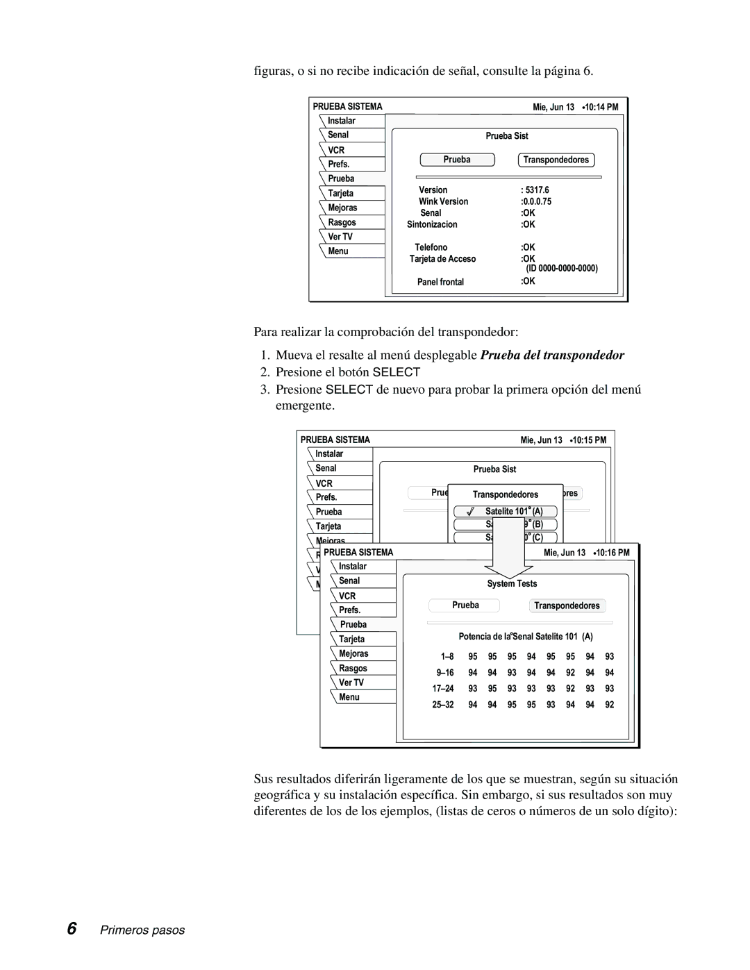 DirecTV GCEB0, GAEB0 manual Prueba Sistema 