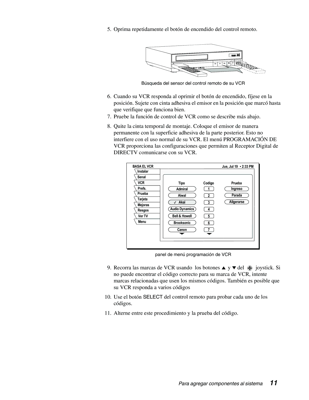 DirecTV GAEB0, GCEB0 manual Búsqueda del sensor del control remoto de su VCR 