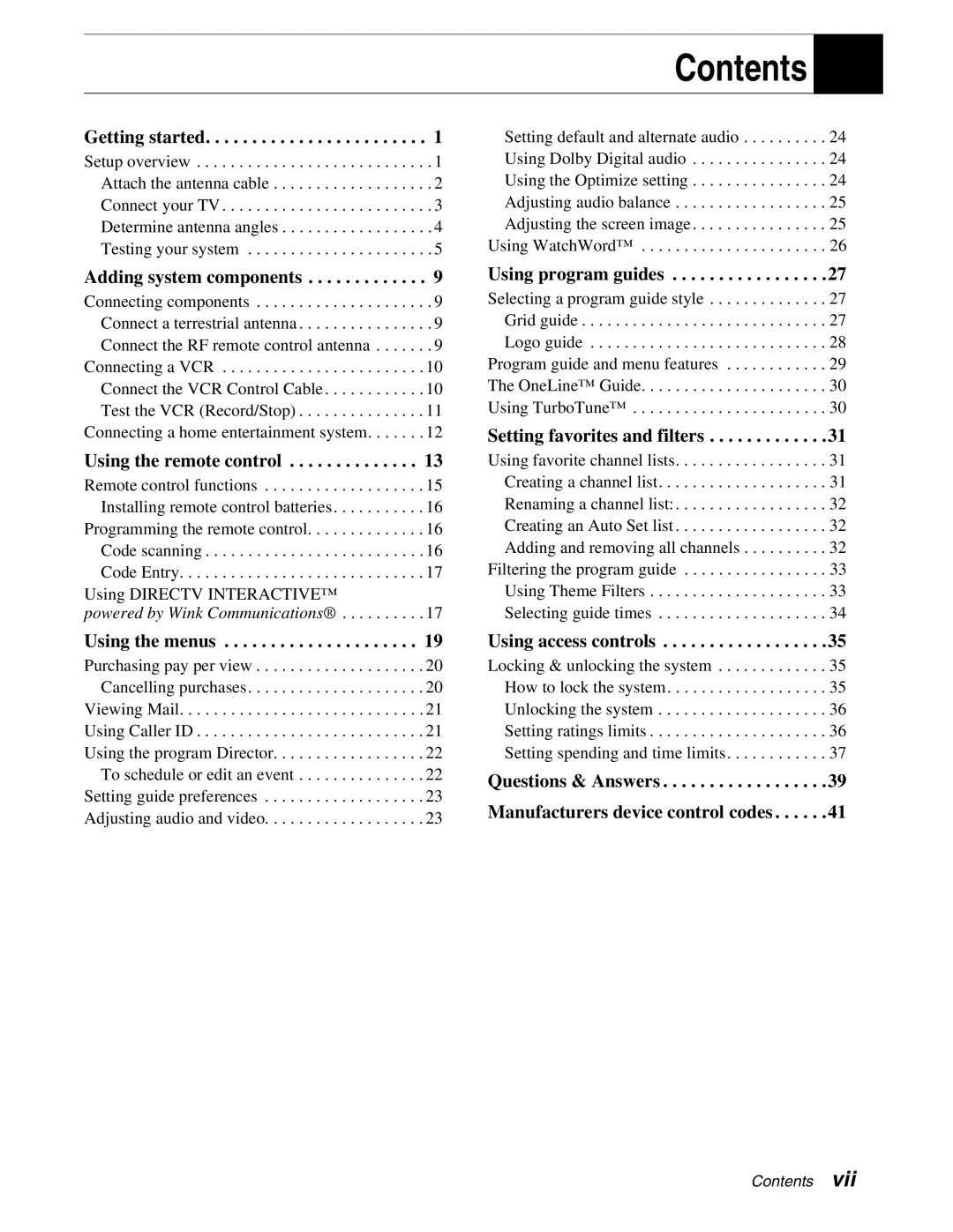 DirecTV GAEB0, GCEB0 manual Contents 