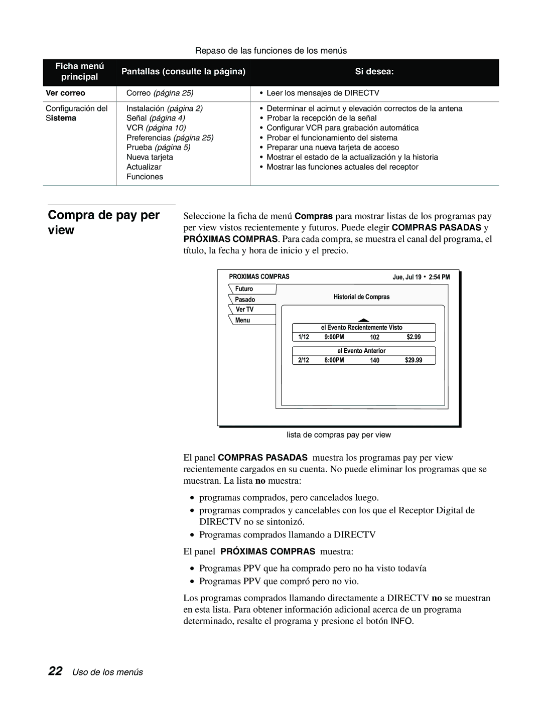 DirecTV GCEB0, GAEB0 manual Compra de pay per view, Proximas Compras 