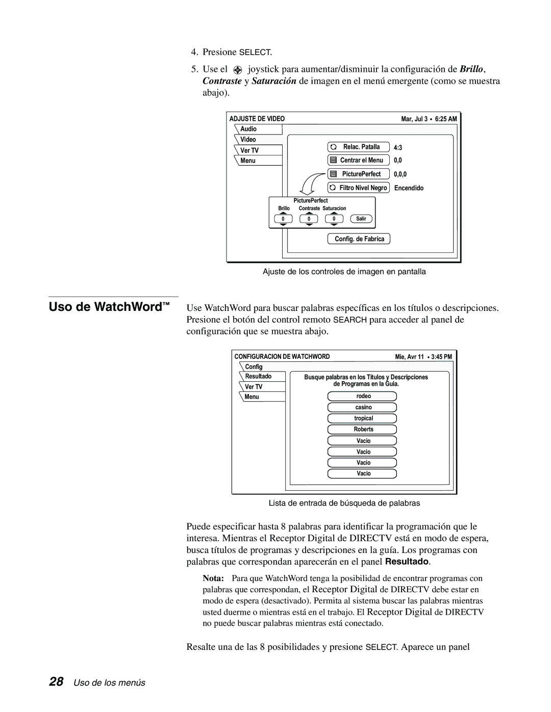 DirecTV GCEB0, GAEB0 manual Uso de WatchWord, Adjuste DE Video 