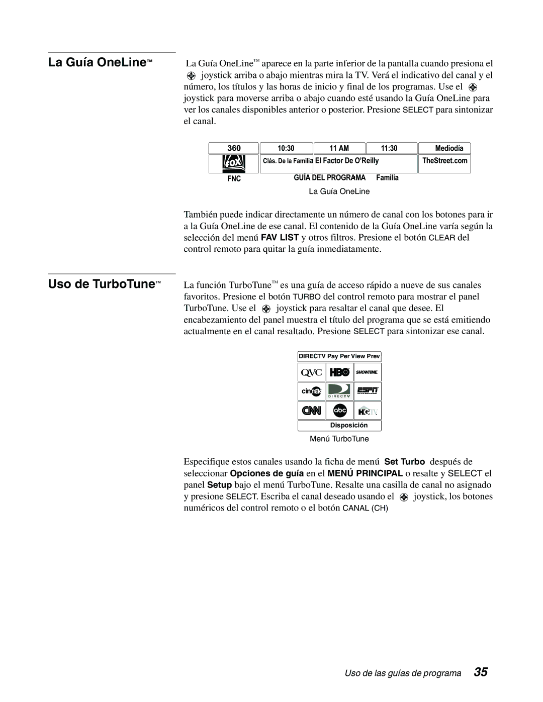 DirecTV GAEB0, GCEB0 manual La Guía OneLine, Uso de TurboTune, El canal 