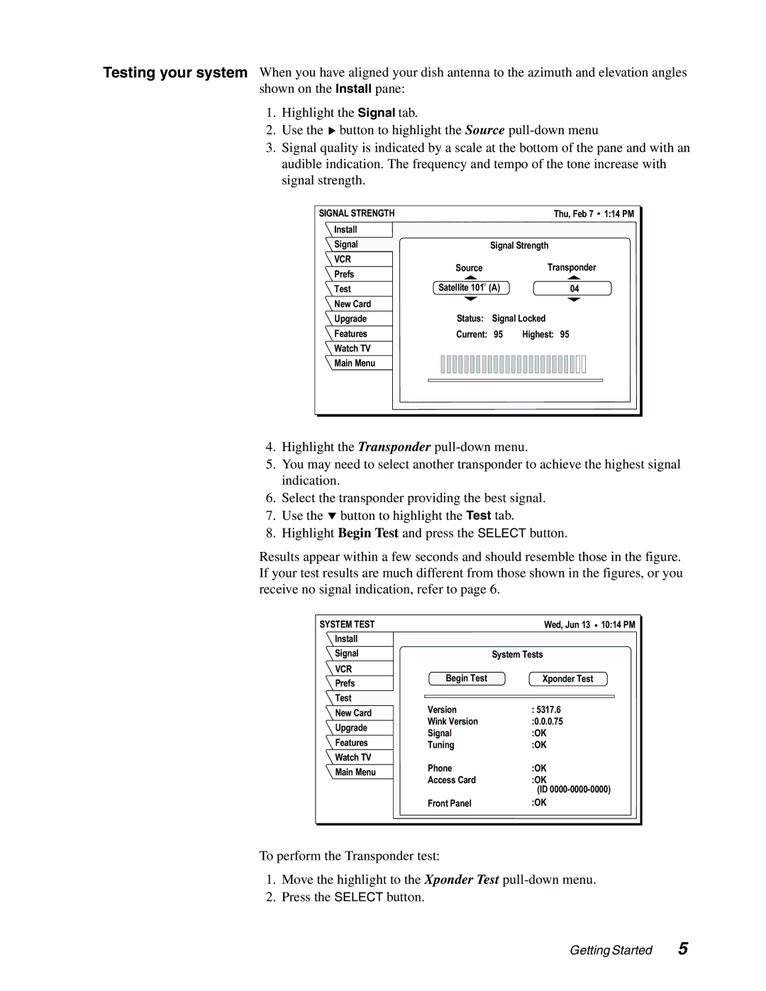 DirecTV GAEB0A, GCEB0A manual Signal Strength, System Test 