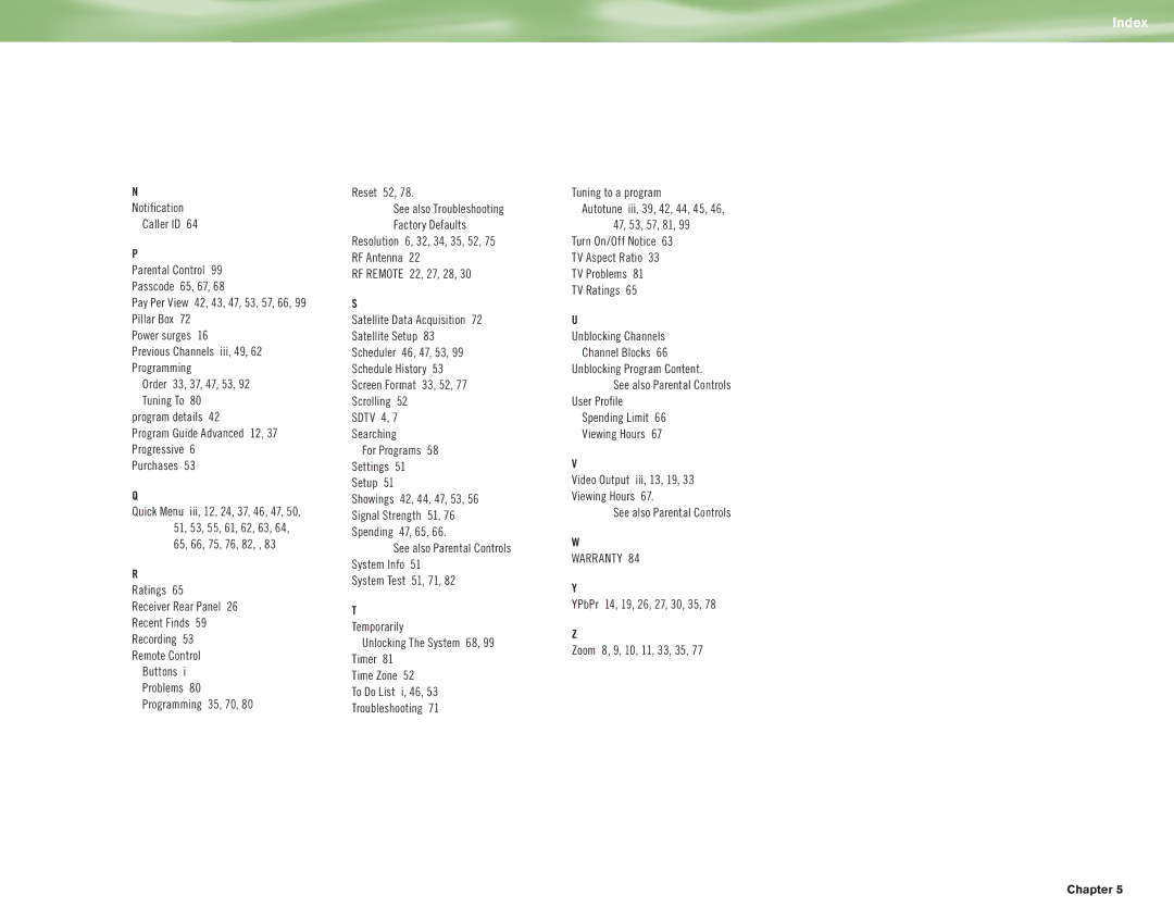 DirecTV H10 manual Index 