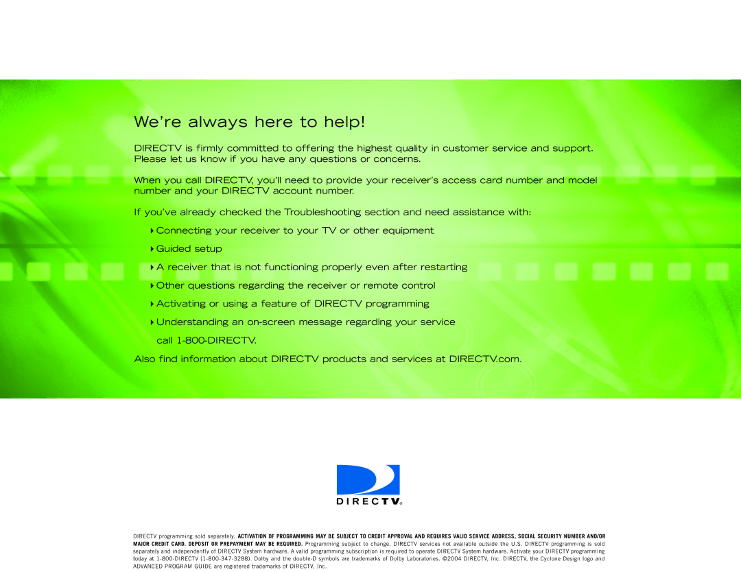 DirecTV H10 manual We’re always here to help 