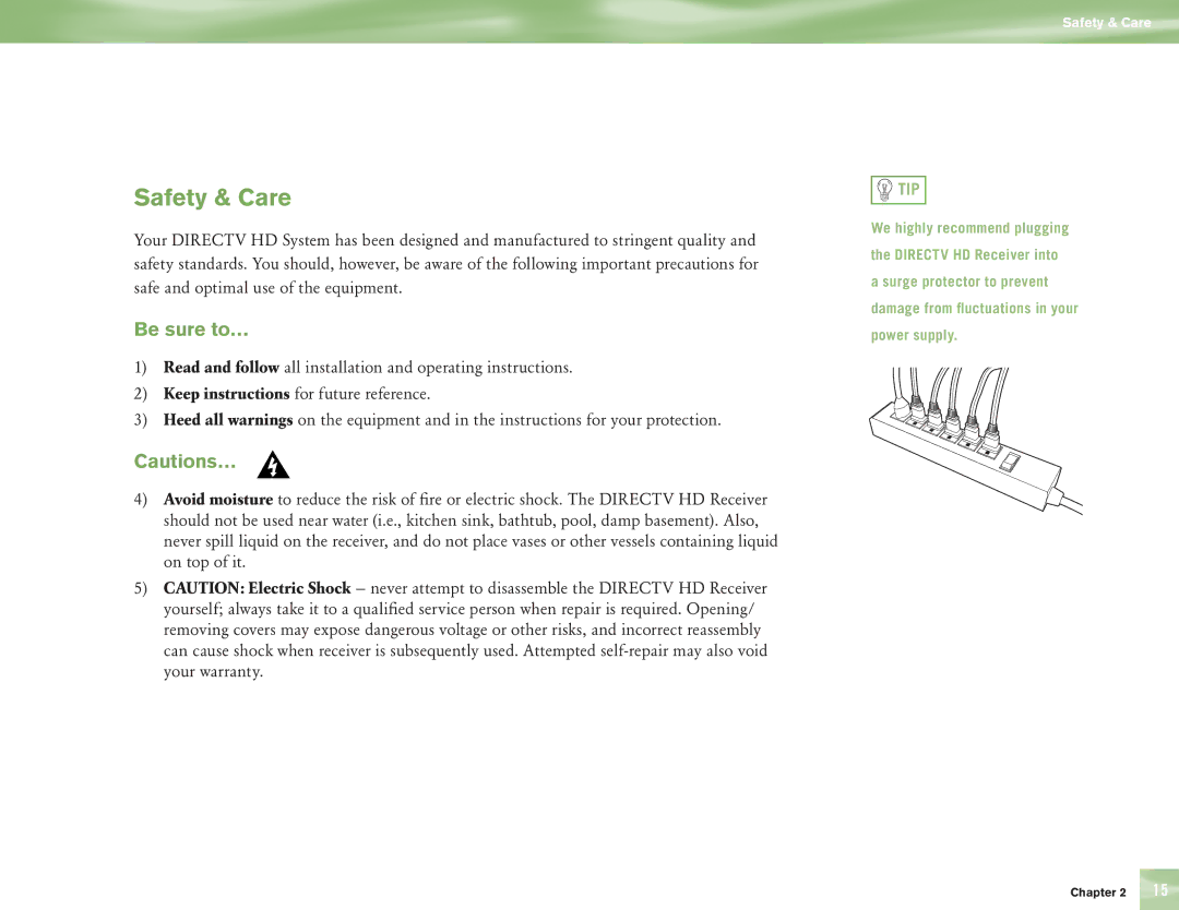 DirecTV H10 manual Safety & Care, Be sure to… 