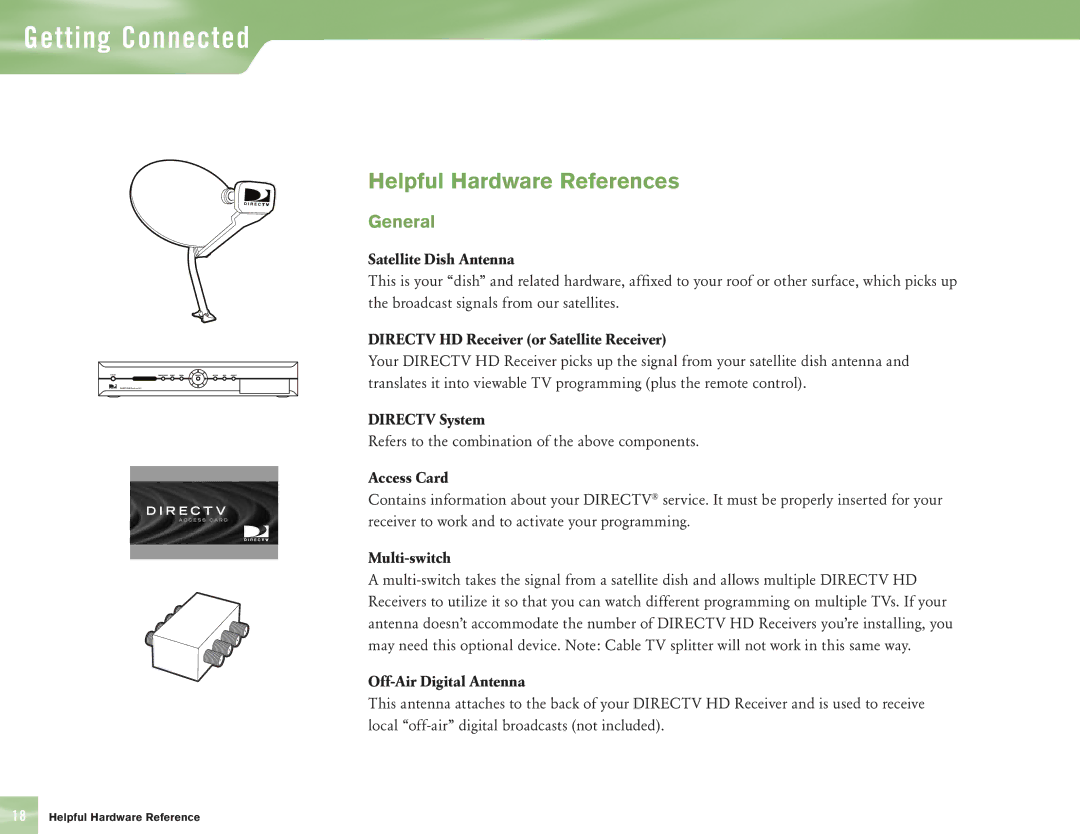 DirecTV H10 manual Helpful Hardware References, General 