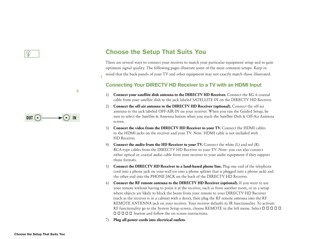 DirecTV H10 manual Choose the Setup That Suits You, Out 