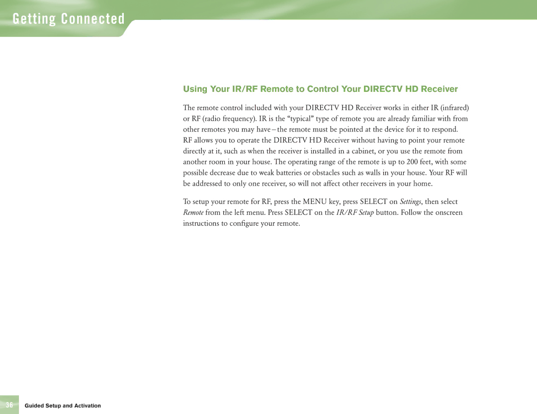 DirecTV H10 manual Using Your IR/RF Remote to Control Your Directv HD Receiver 