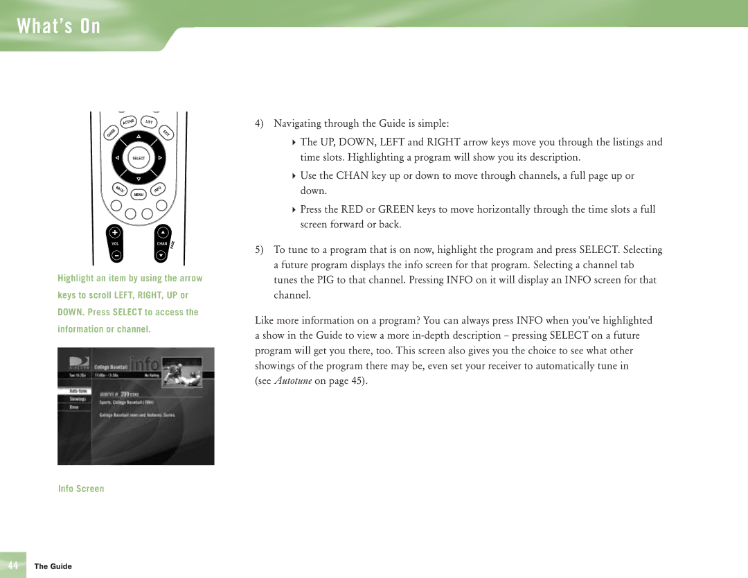 DirecTV H10 manual Info Screen 