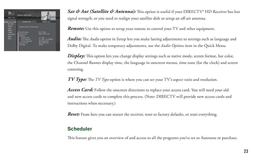 DirecTV H20 manual Scheduler 