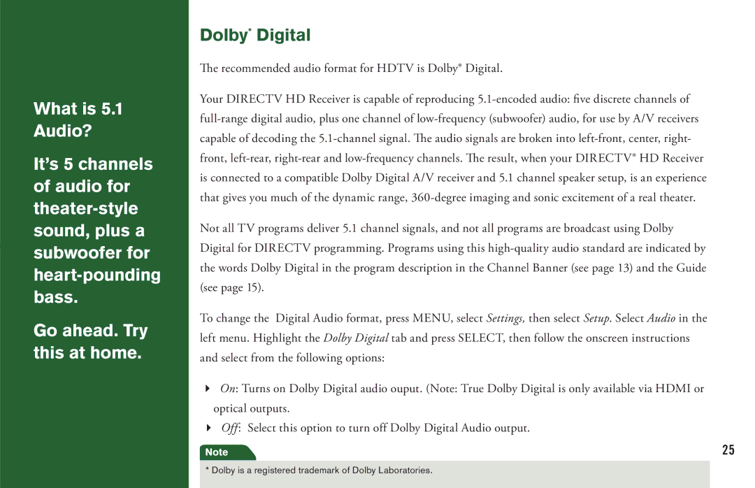 DirecTV H20 manual What is Audio?, Dolby* Digital 