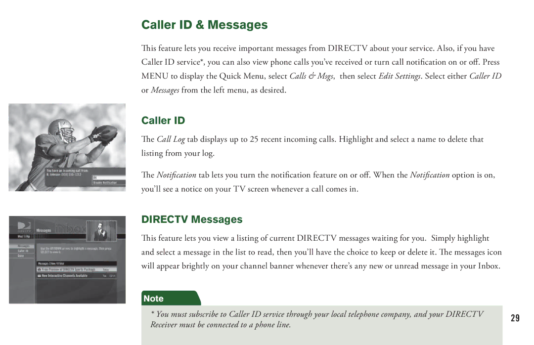 DirecTV H20 manual Caller ID & Messages, Directv Messages 