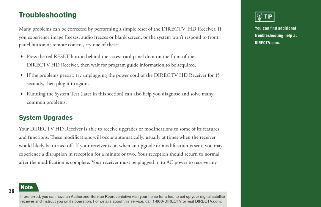 DirecTV H20 manual Troubleshooting, System Upgrades 