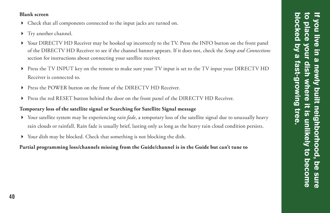 DirecTV H20 manual Blank screen 