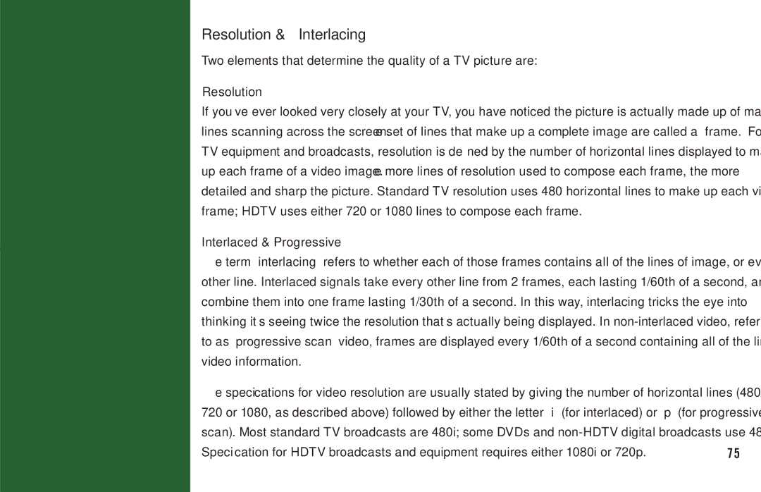 DirecTV H20 manual Resolution & Interlacing, Interlaced & Progressive 