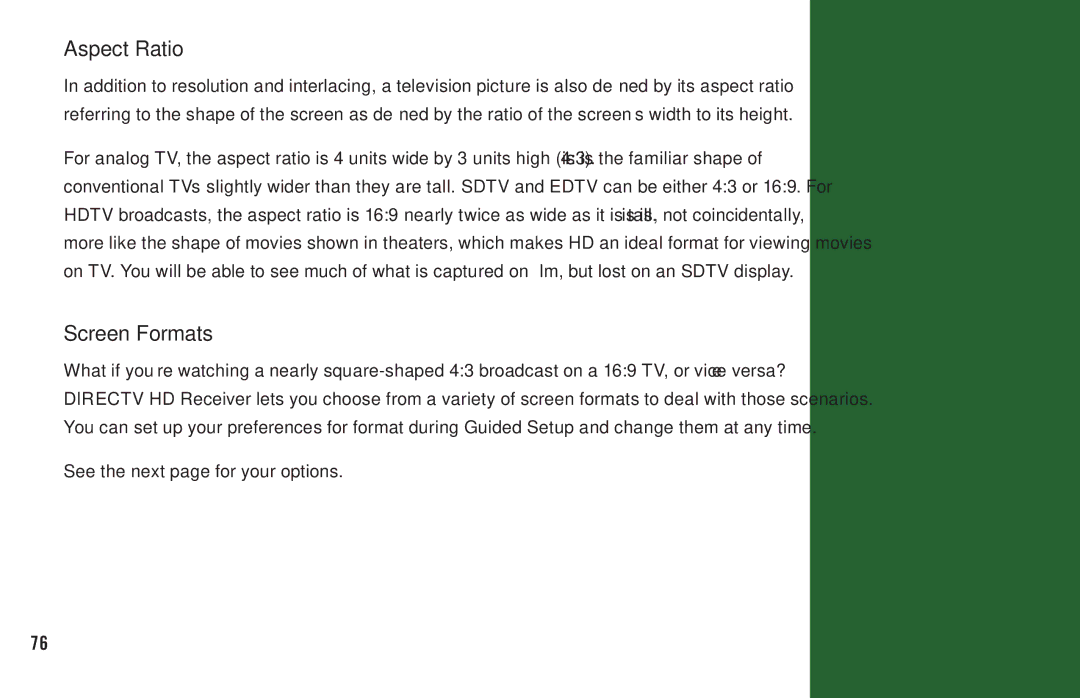 DirecTV H20 manual Aspect Ratio, Screen Formats 