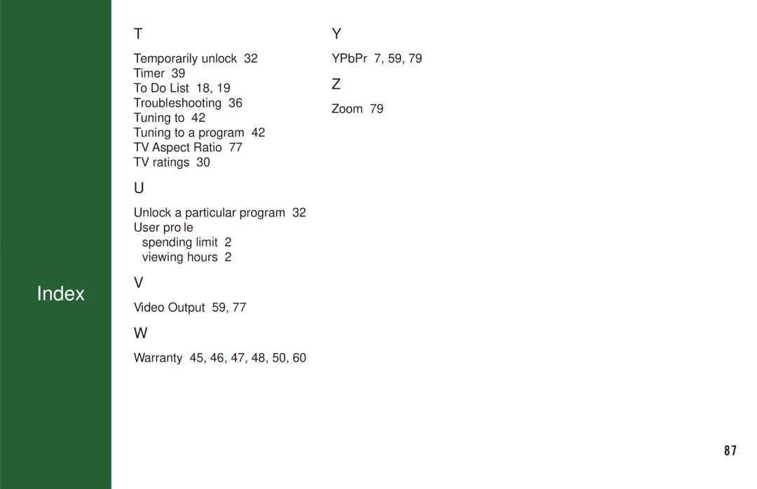 DirecTV H20 manual Index 