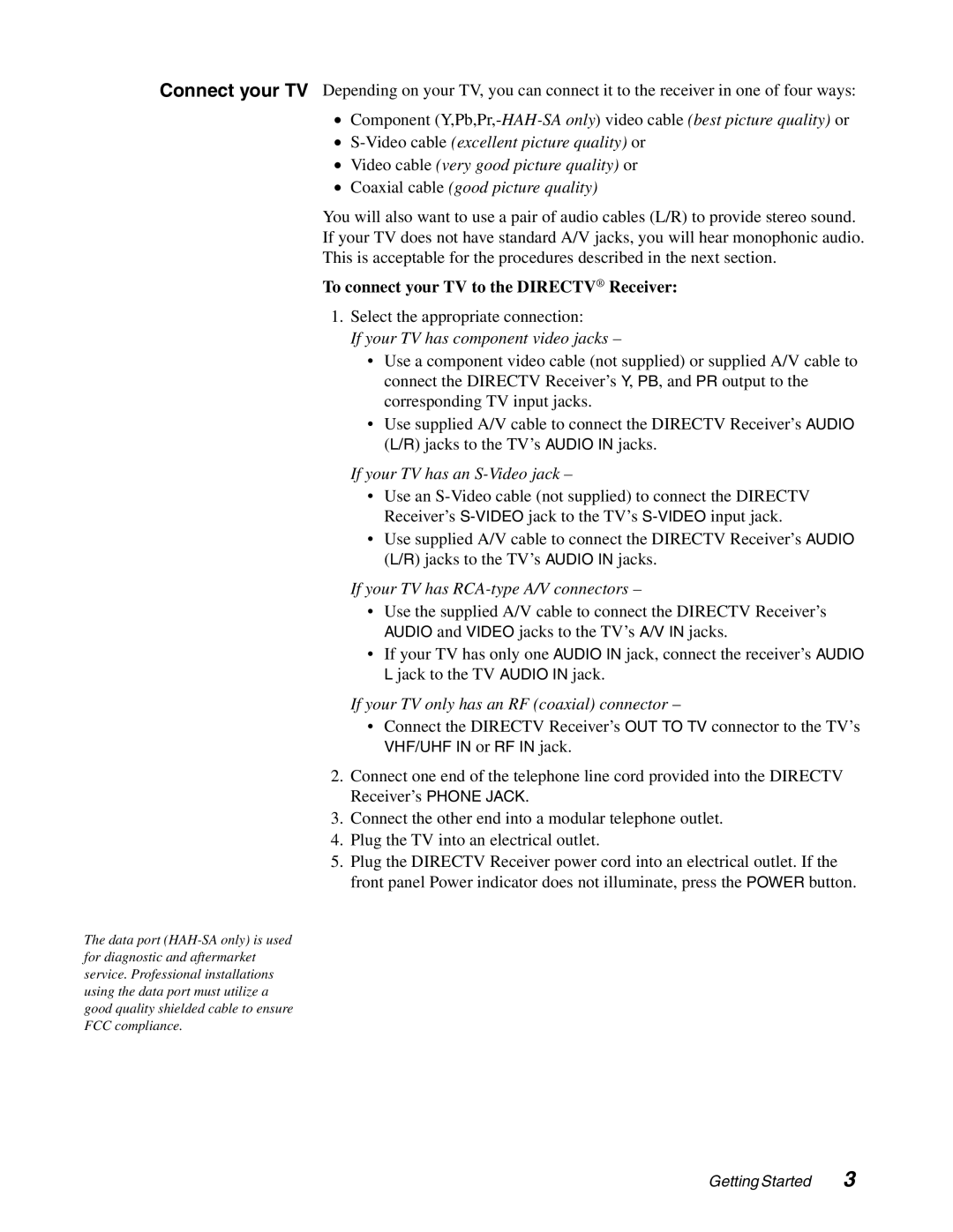 DirecTV HAH-SA manual To connect your TV to the Directv Receiver 