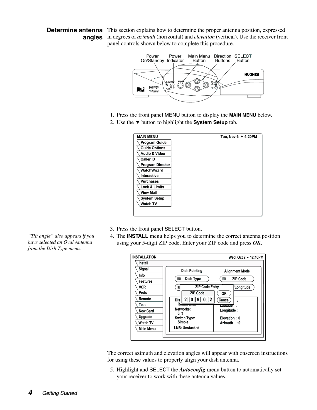 DirecTV HAH-SA manual Determine antenna angles, Main Menu 