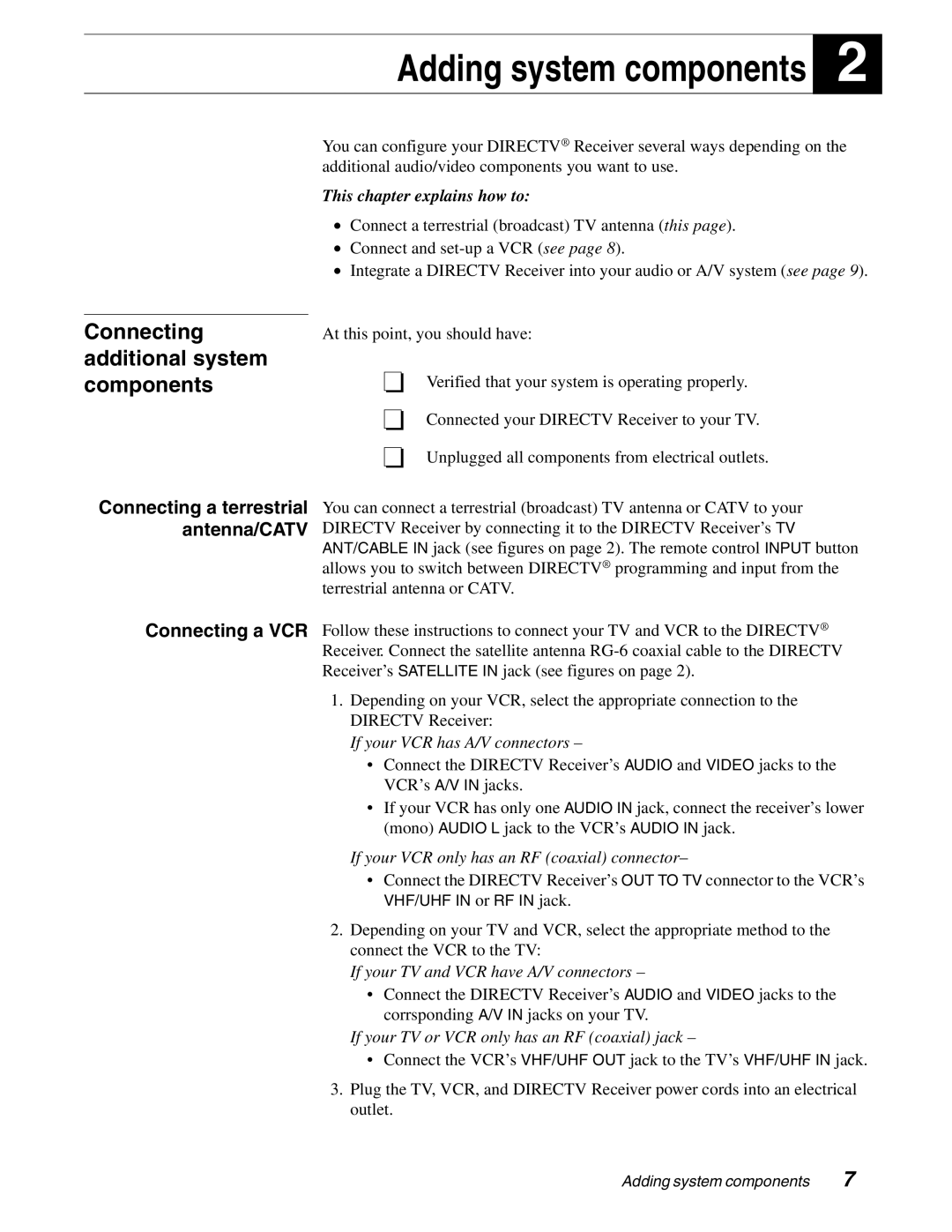 DirecTV HAH-SA manual Adding system components 