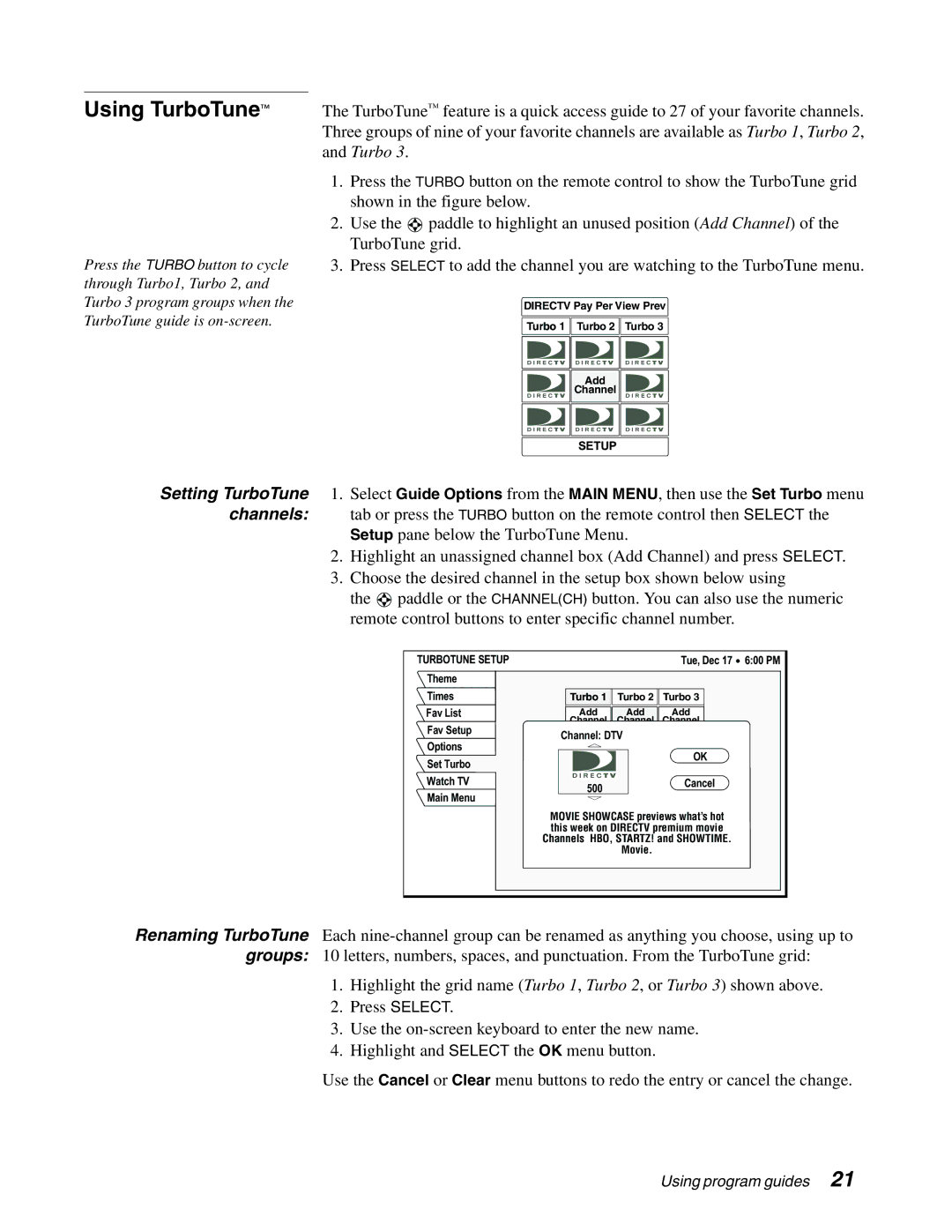 DirecTV HAH-SA manual Using TurboTune, Turbotune Setup 