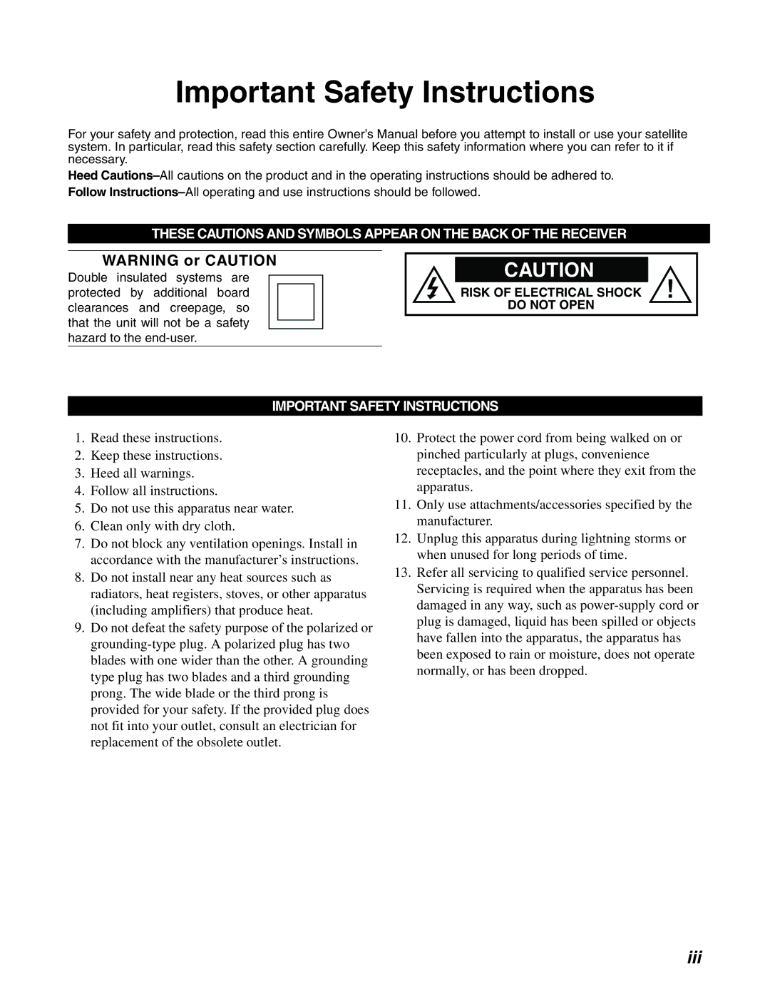 DirecTV HAH-SA manual Important Safety Instructions 