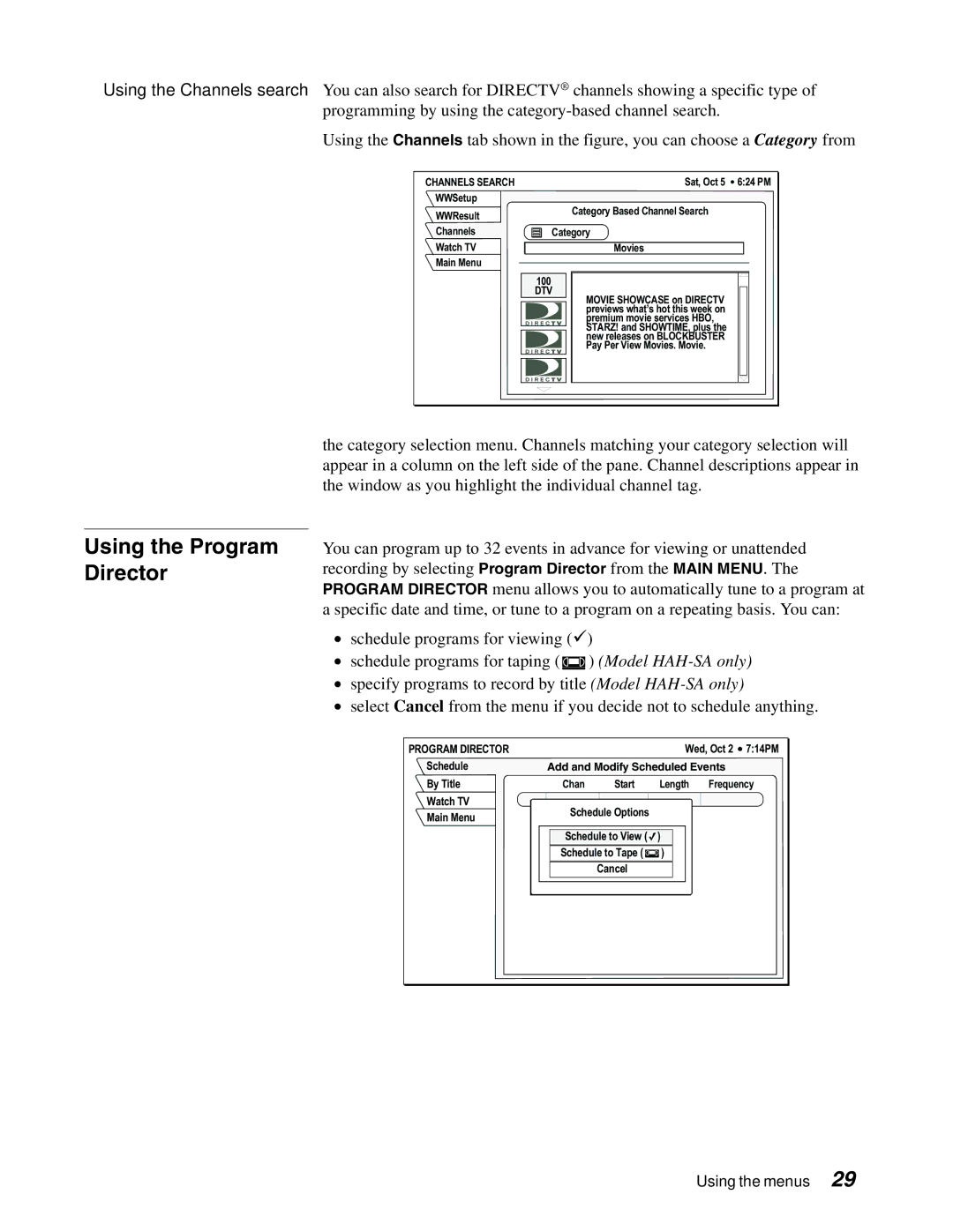 DirecTV HAH-SA manual Using the Program Director 