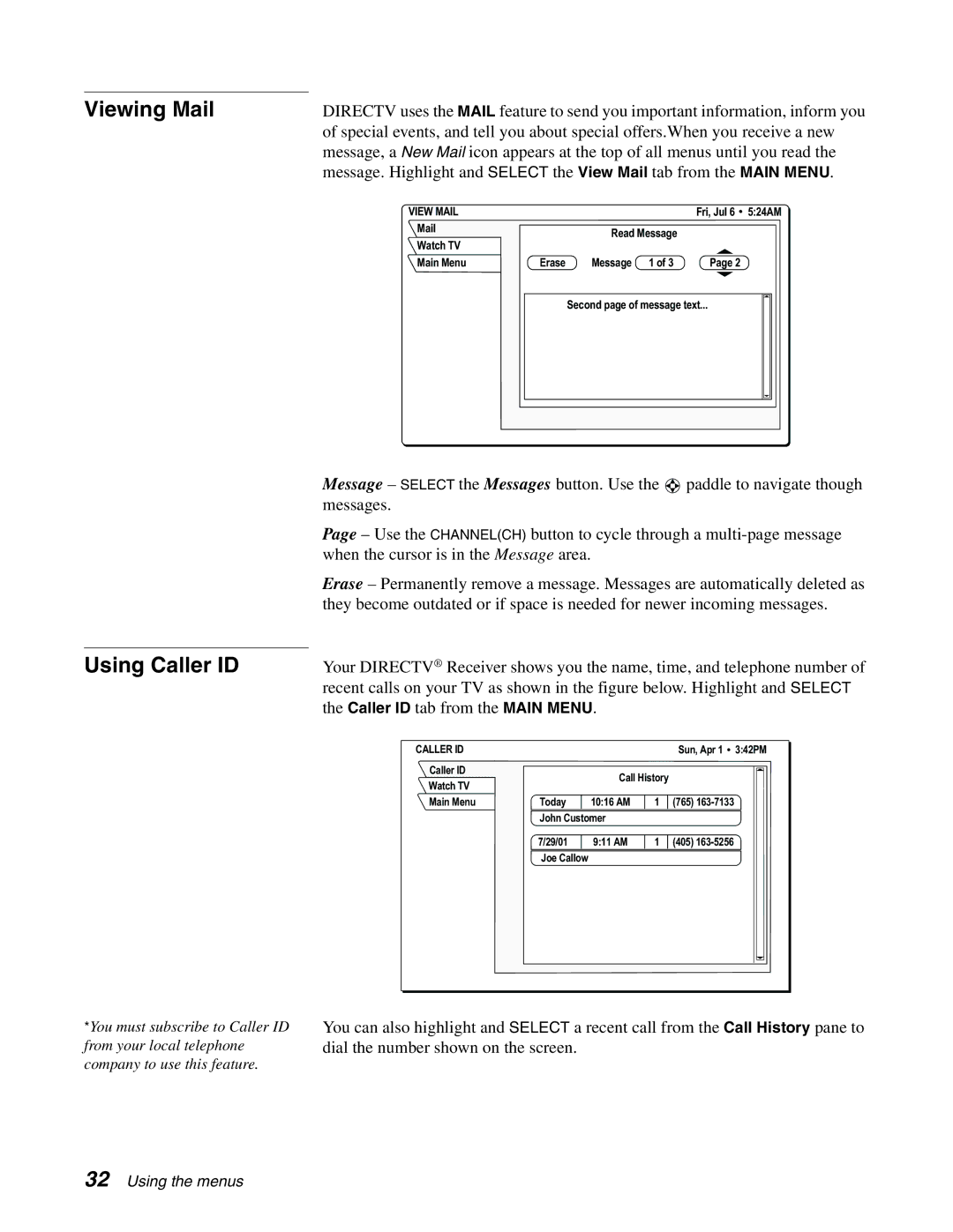 DirecTV HAH-SA manual Viewing Mail Using Caller ID 