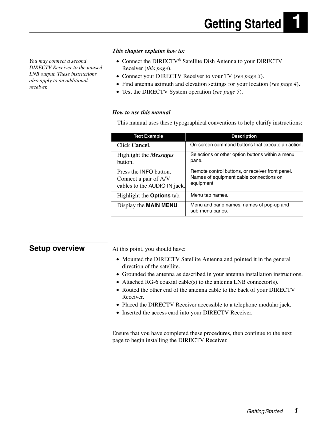 DirecTV HAH-SA manual Getting Started, Setup overview 