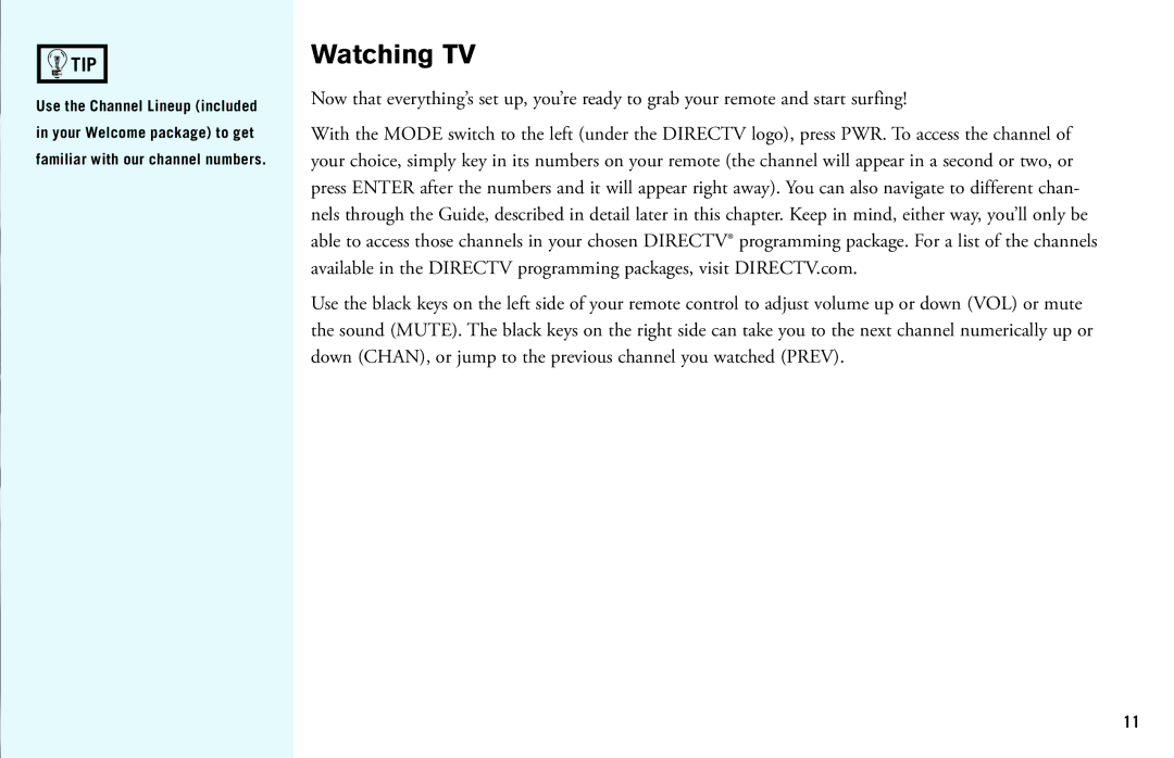 DirecTV HD DVR manual Watching TV 