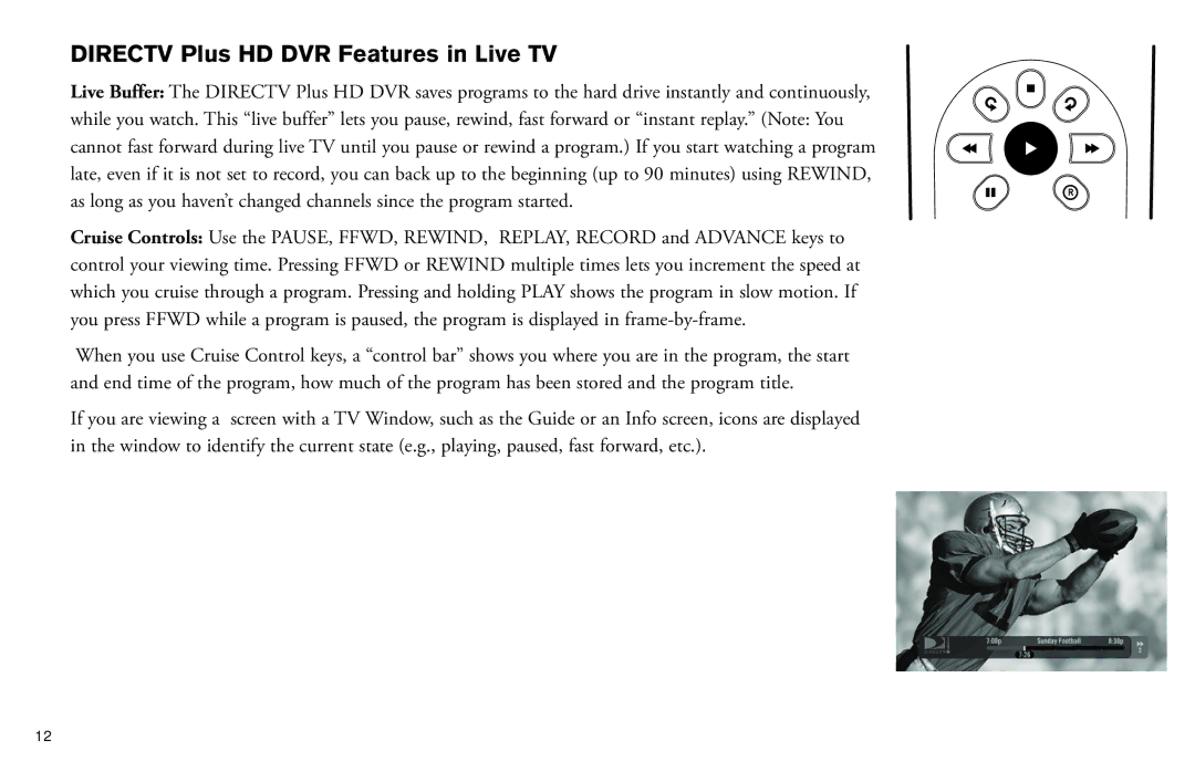 DirecTV manual Directv Plus HD DVR Features in Live TV 