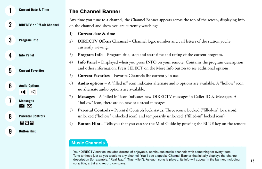 DirecTV HD DVR manual Channel Banner, Current date & time 