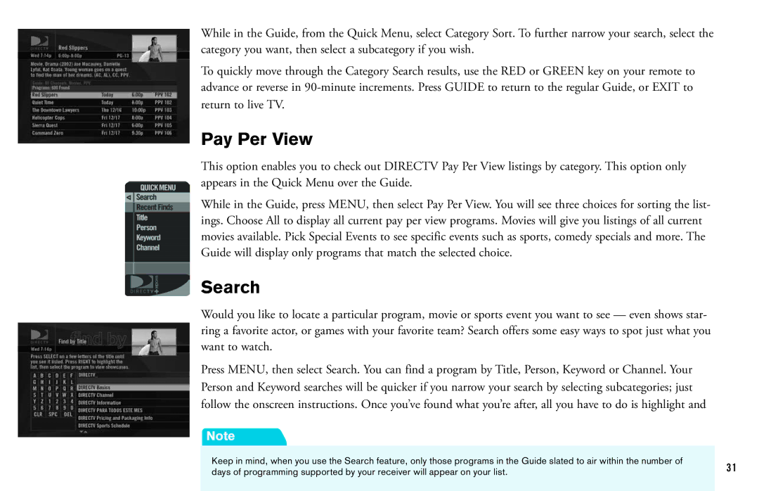 DirecTV HD DVR manual Pay Per View, Search 