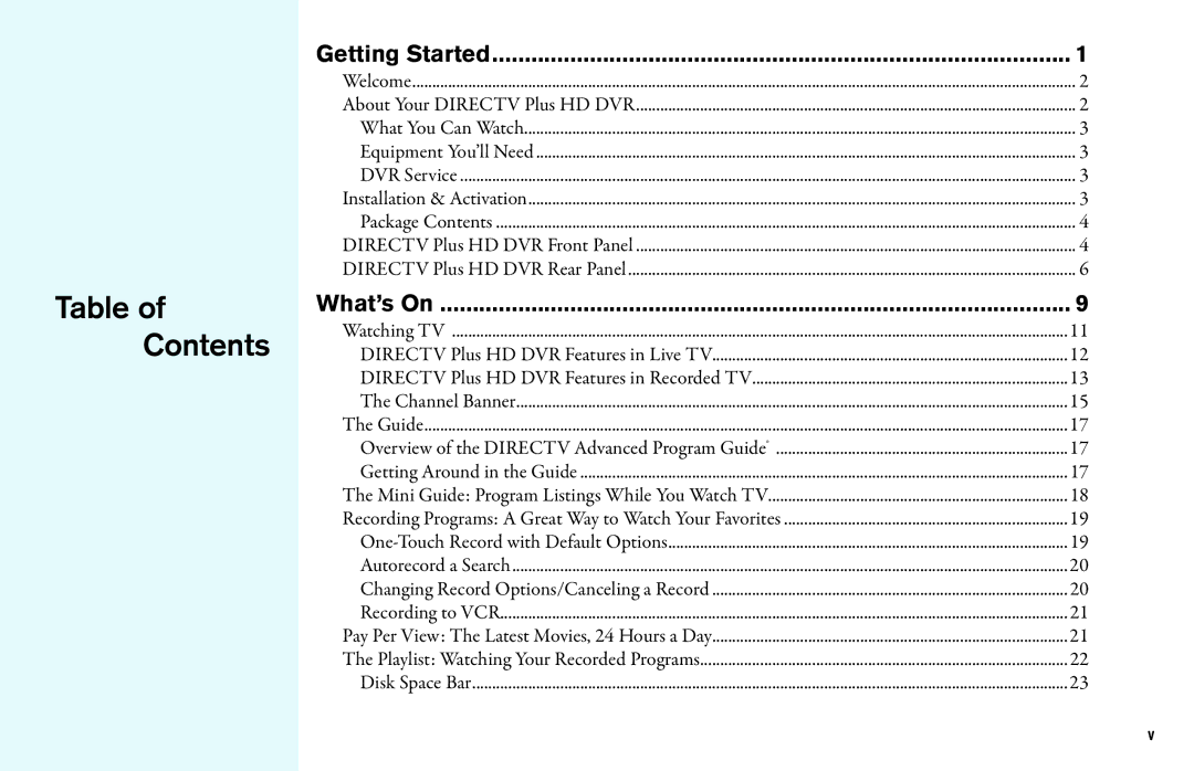 DirecTV HD DVR manual Table of Contents 