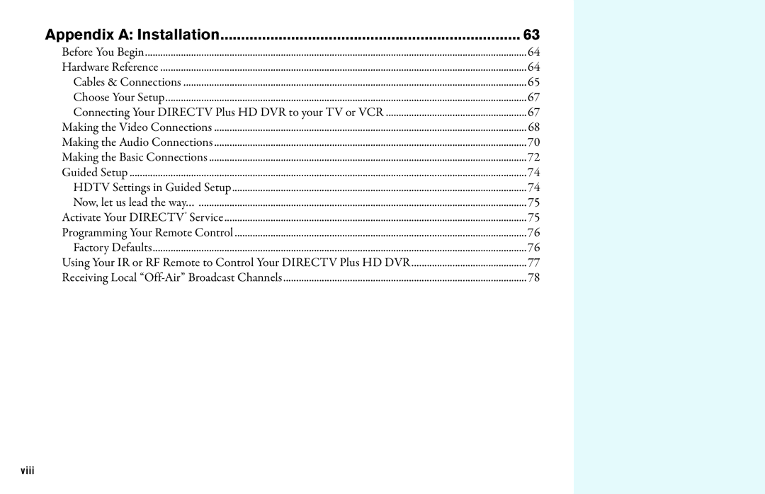 DirecTV manual Appendix a Installation, Connecting Your Directv Plus HD DVR to your TV or VCR 