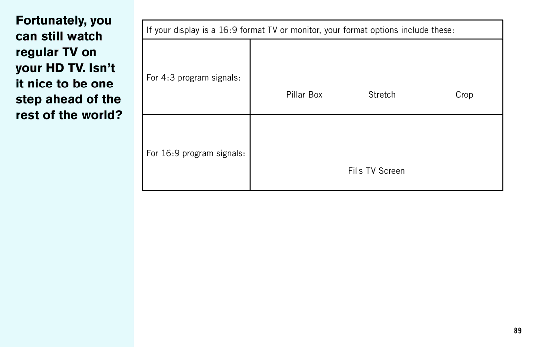 DirecTV HD DVR manual For 169 program signals Fills TV Screen 