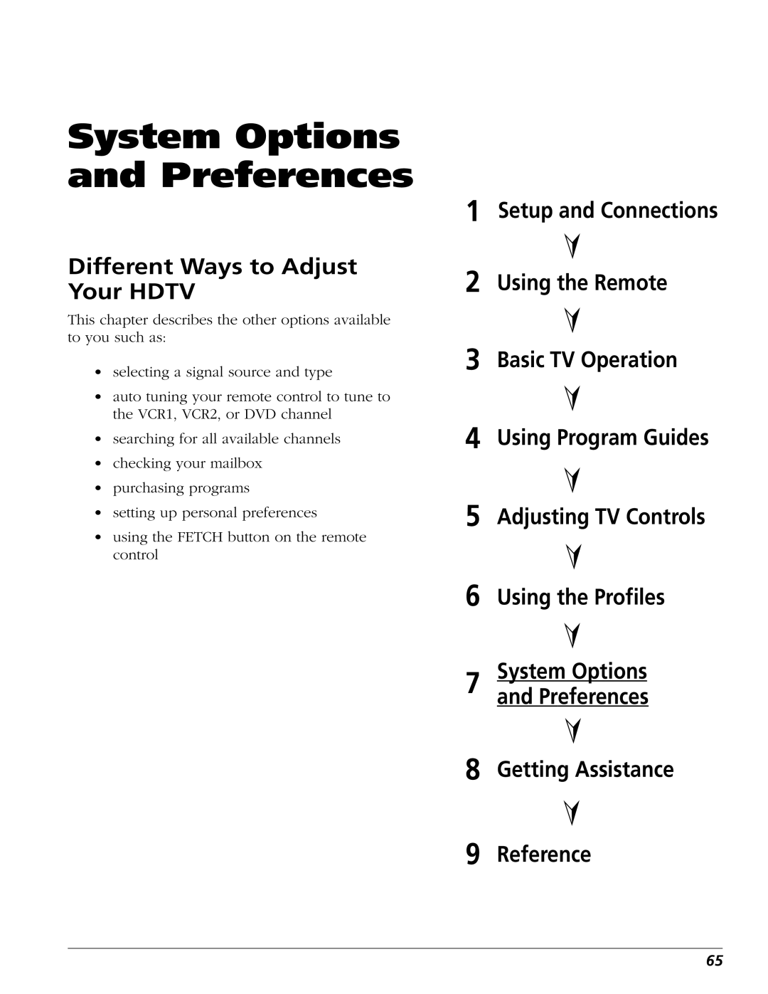 DirecTV HD65W20 manual System Options and Preferences, Different Ways to Adjust Your Hdtv 